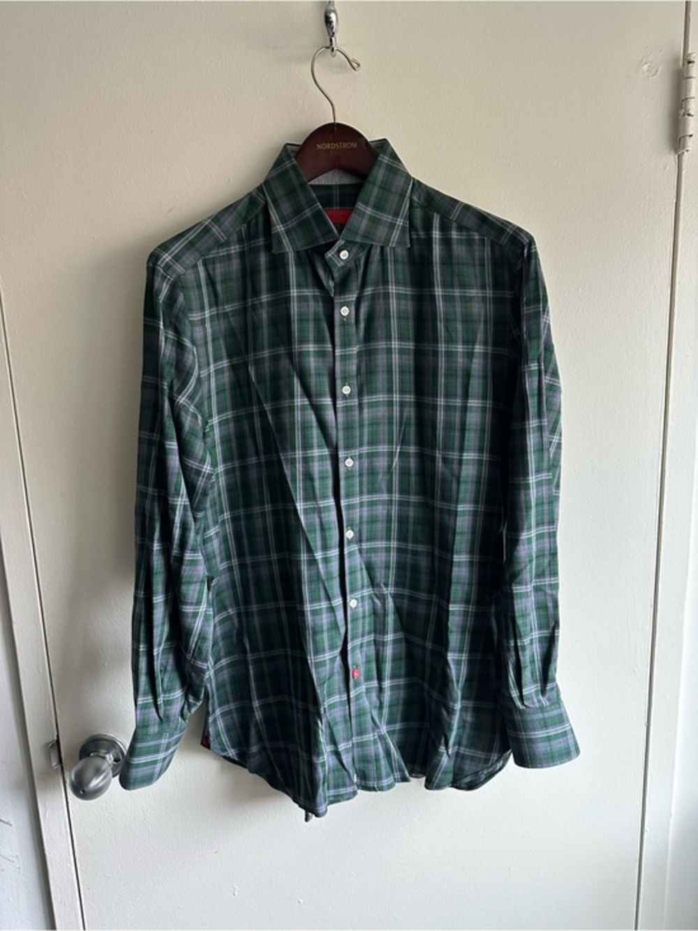 ISAIA Green Plaid Button-Down Shirt EU39